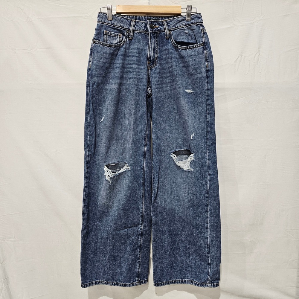 New Wild Fable Size 4 Low-Rise Baggy Jeans Blue Distressed Rigid Denim 31 Inseam